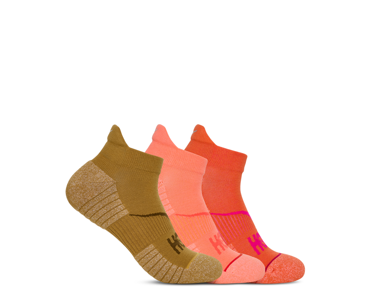 HOKA No-show Run Sock 3-PACK Unisex Mustrd Seed / Neon Cantlpe / Bell Pepper — vista superior
