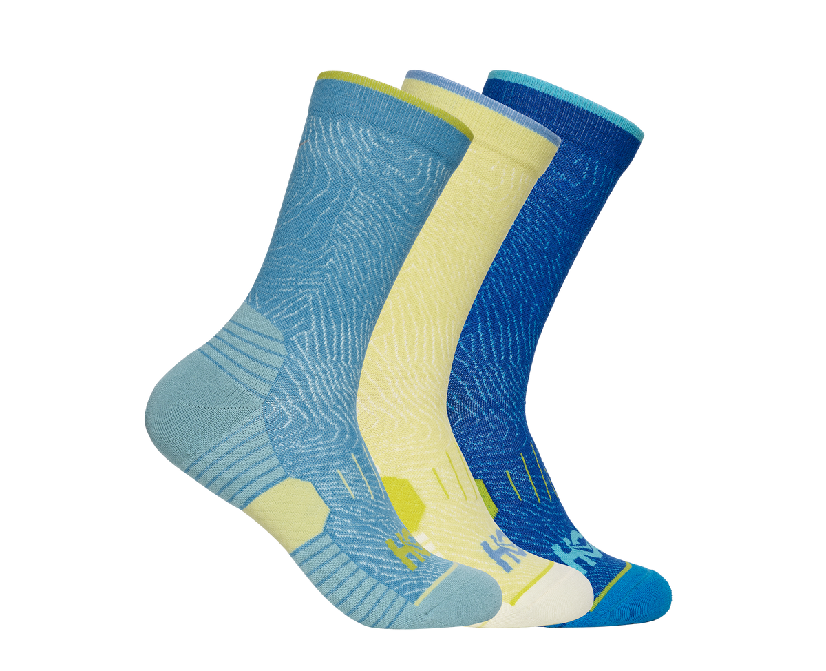 HOKA Crew Run Sock 3-PACK Unisex Alpine Blue Cardamon Ultramarine — vista superior