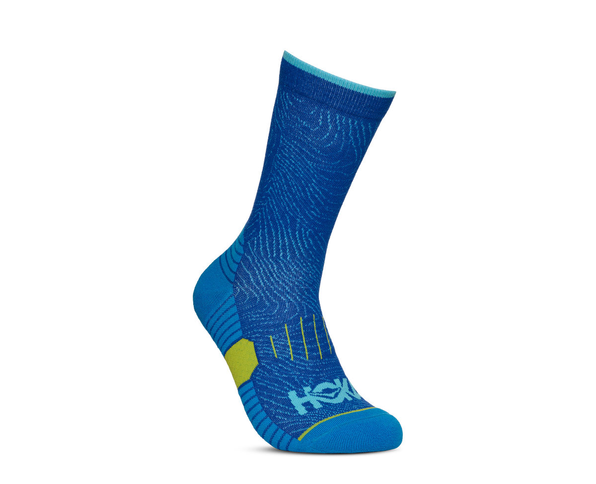 HOKA Crew Run Sock 3-PACK Unisex Alpine Blue Cardamon Ultramarine — vista medial