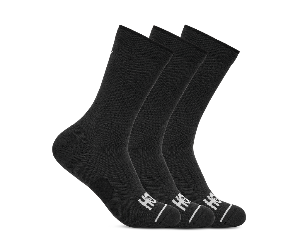 HOKA Crew Run Sock 3-PACK Unisex Black Black Black — vista superior