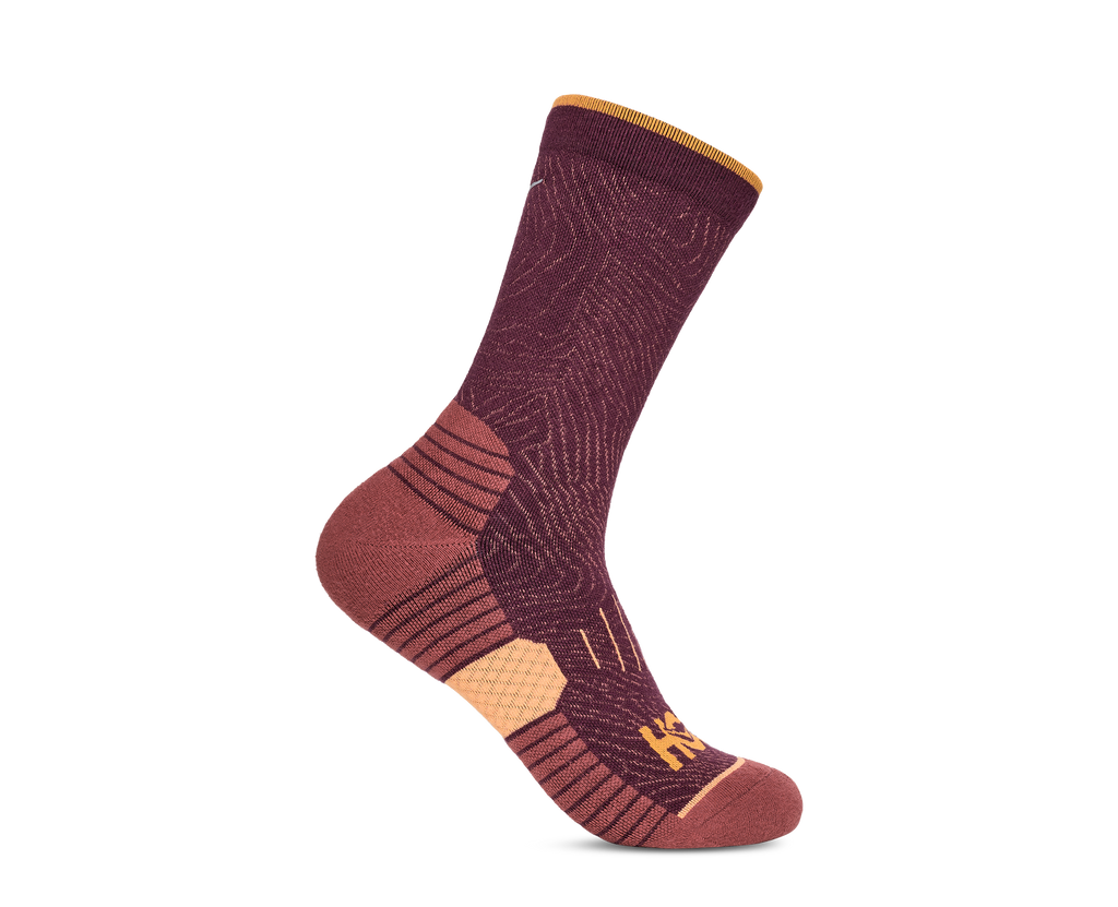 HOKA Crew Run Sock 3-PACK Unisex Truffle Salt Pumpkin Blk Cherry — vista lateral