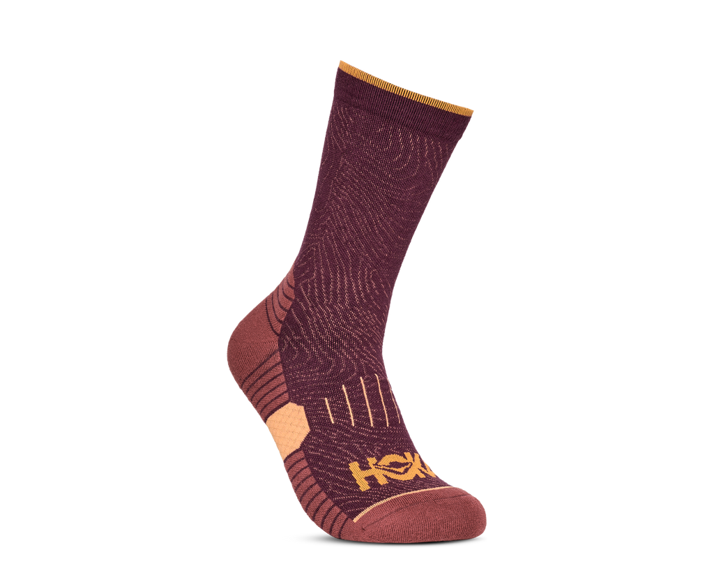 HOKA Crew Run Sock 3-PACK Unisex Truffle Salt Pumpkin Blk Cherry — vista medial