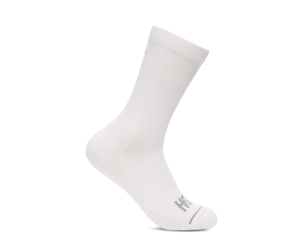 HOKA Crew Run Sock 3-PACK Unisex White White White — vista lateral