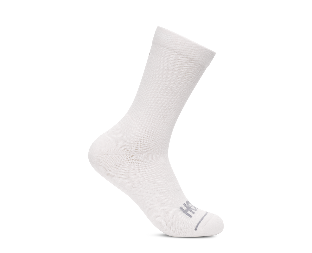 HOKA Crew Run Sock 3-PACK Unisex White White White — vista lateral