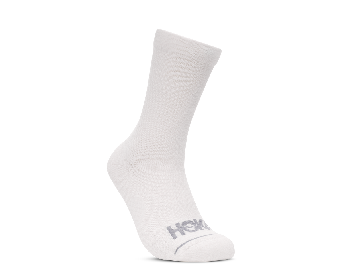 HOKA Crew Run Sock 3-PACK Unisex White White White — vista medial