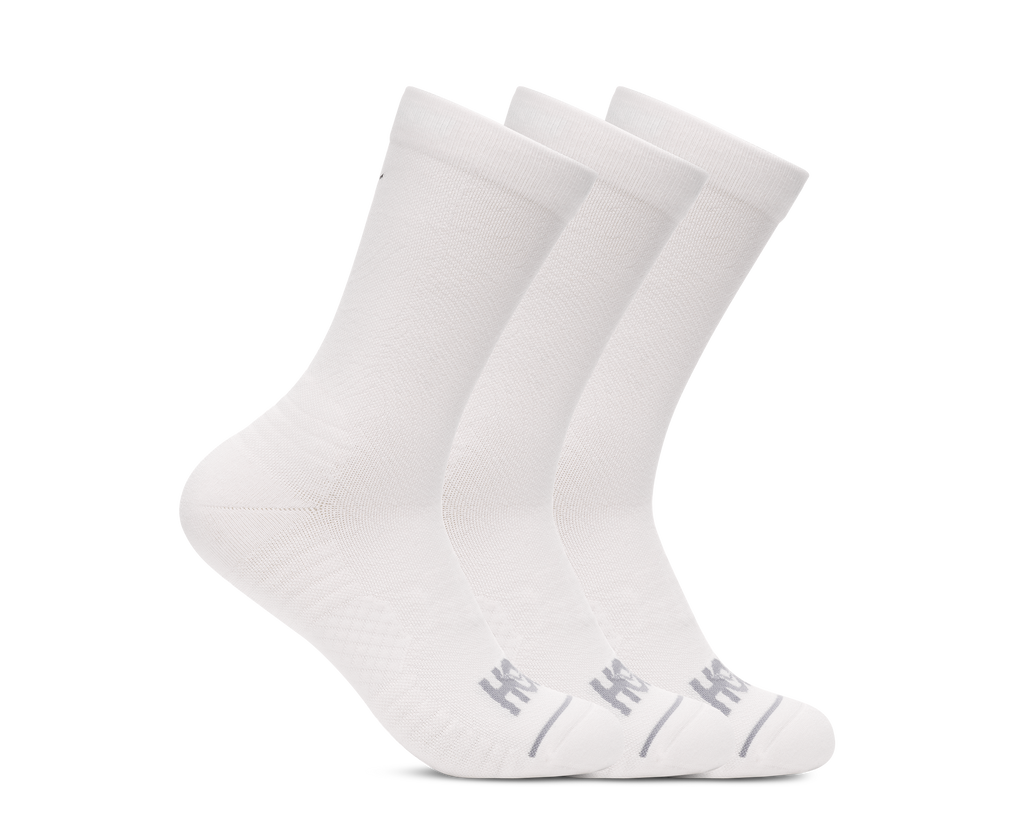 HOKA Crew Run Sock 3-PACK Unisex White White White — vista superior