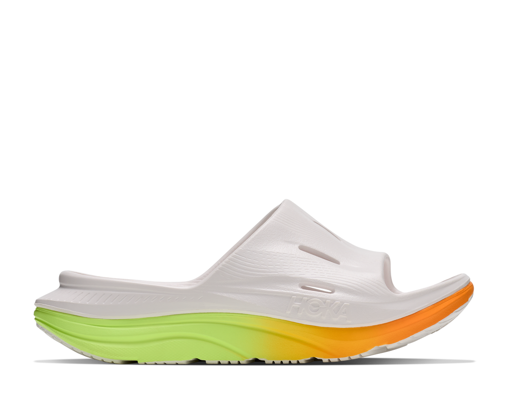 HOKA Ora Recovery Slide 3 Unisex White / Neon Yuzu — vista lateral