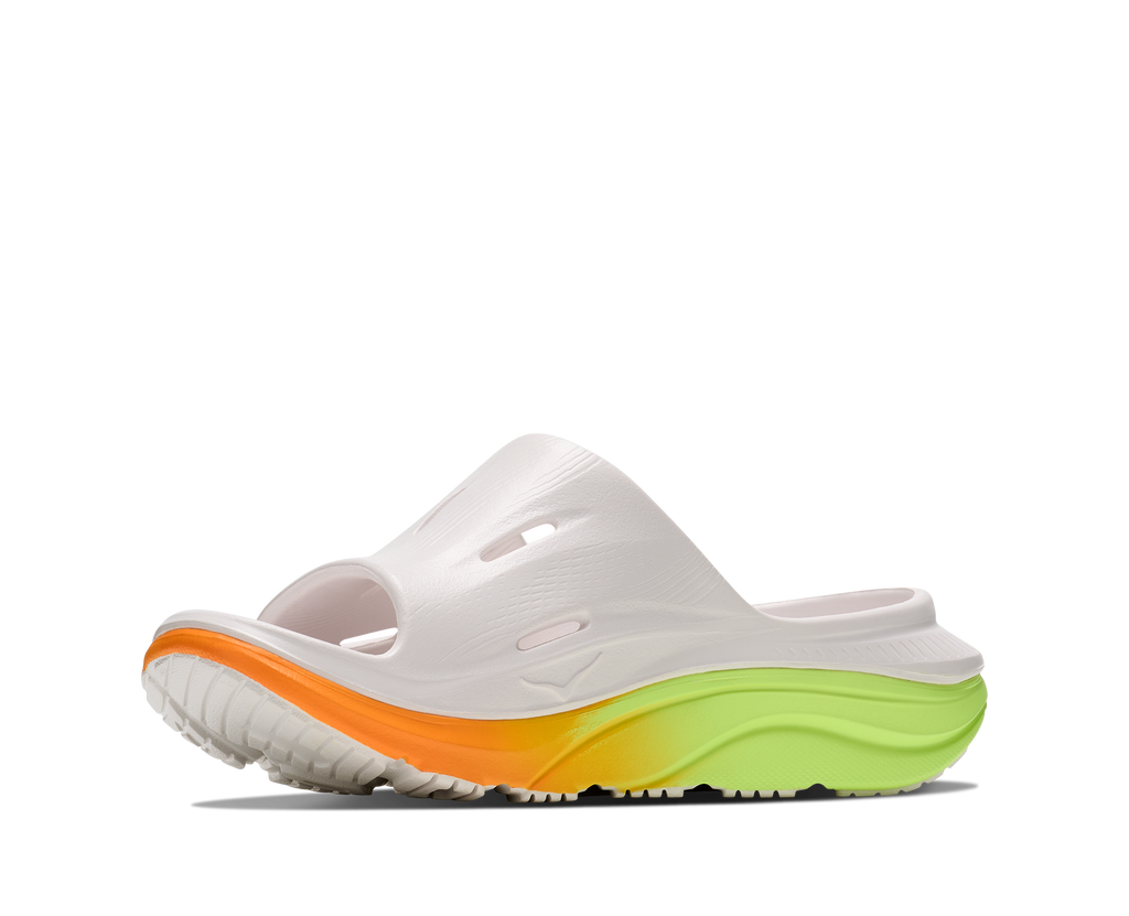 HOKA Ora Recovery Slide 3 Unisex White / Neon Yuzu — vista frontal