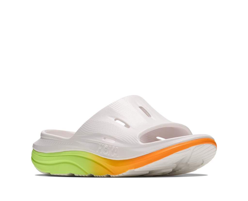 HOKA Ora Recovery Slide 3 Unisex White / Neon Yuzu — vista trasera