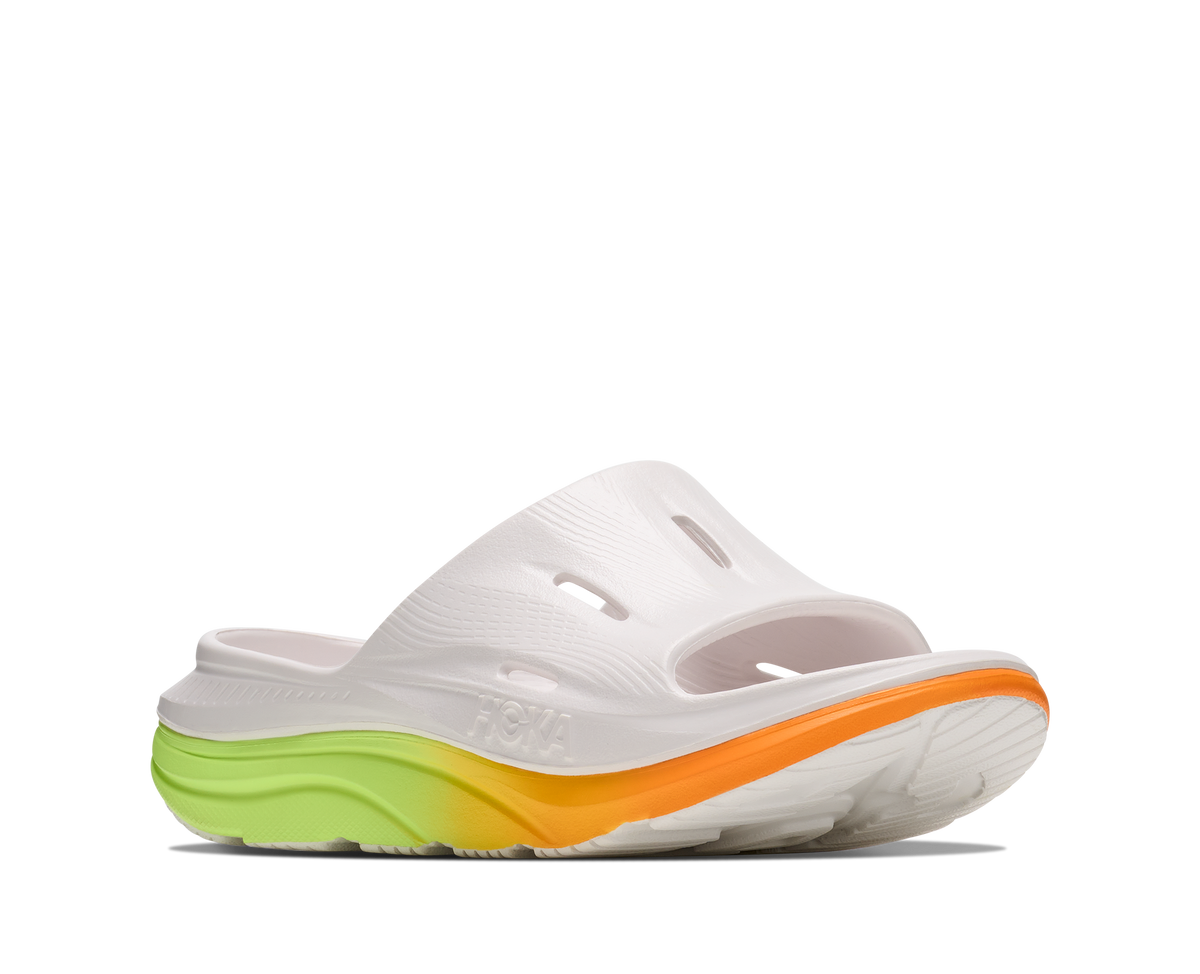 HOKA Ora Recovery Slide 3 Unisex White / Neon Yuzu — vista trasera