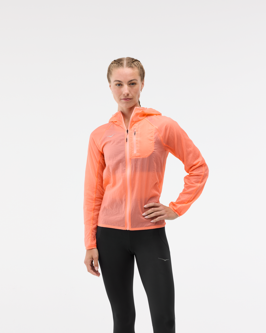 HOKA Skyflow Jacket Mujer Neon Cantaloupe — vista lateral