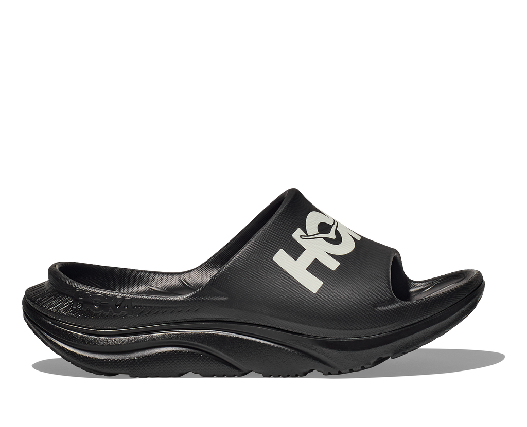 HOKA Ora Athletic Slide Unisex Black White — vista lateral