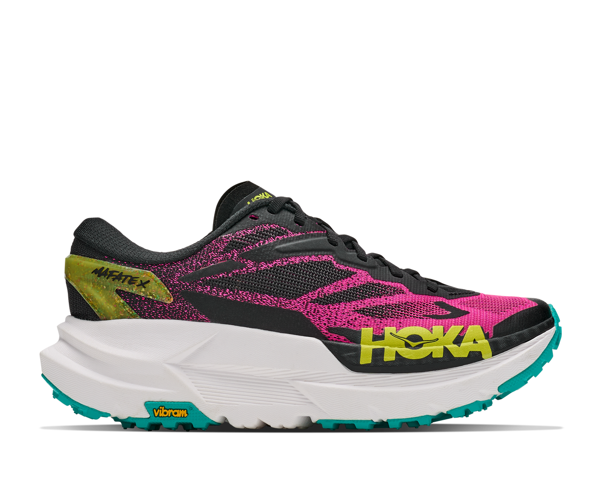 HOKA Mafate X Mujer Black / Neon Dragonfruit — vista lateral