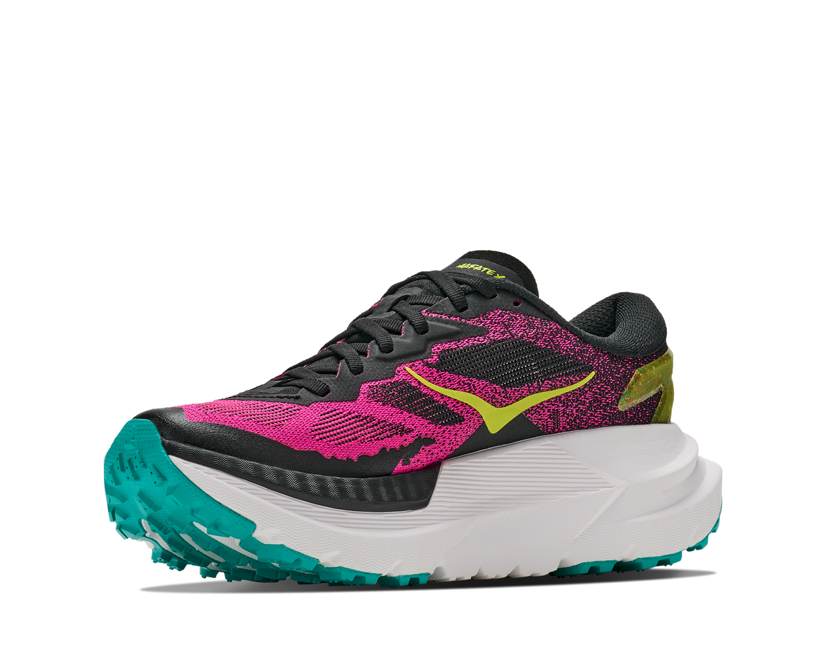 HOKA Mafate X Mujer Black / Neon Dragonfruit — vista frontal