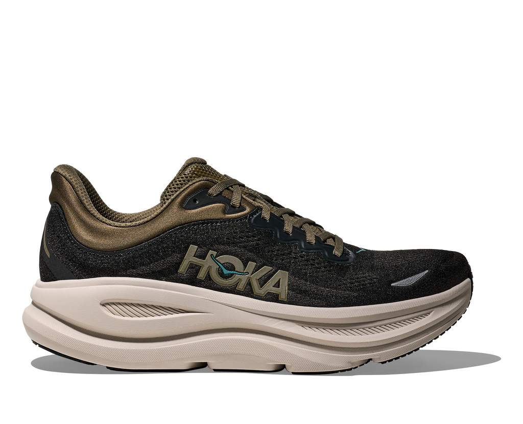 HOKA Bondi 9 Hombre Black / River Rock Grey — vista lateral