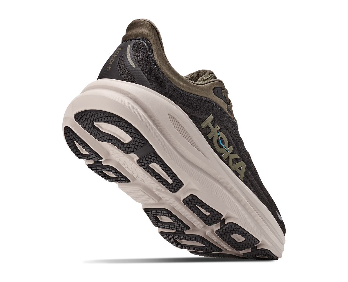 HOKA Bondi 9 Hombre Black / River Rock Grey — vista tres cuartos