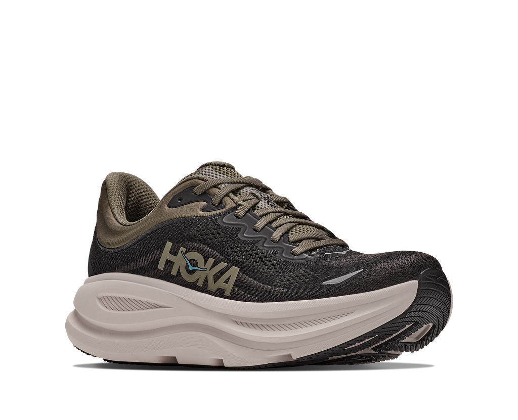 HOKA Bondi 9 Hombre Black / River Rock Grey — vista trasera