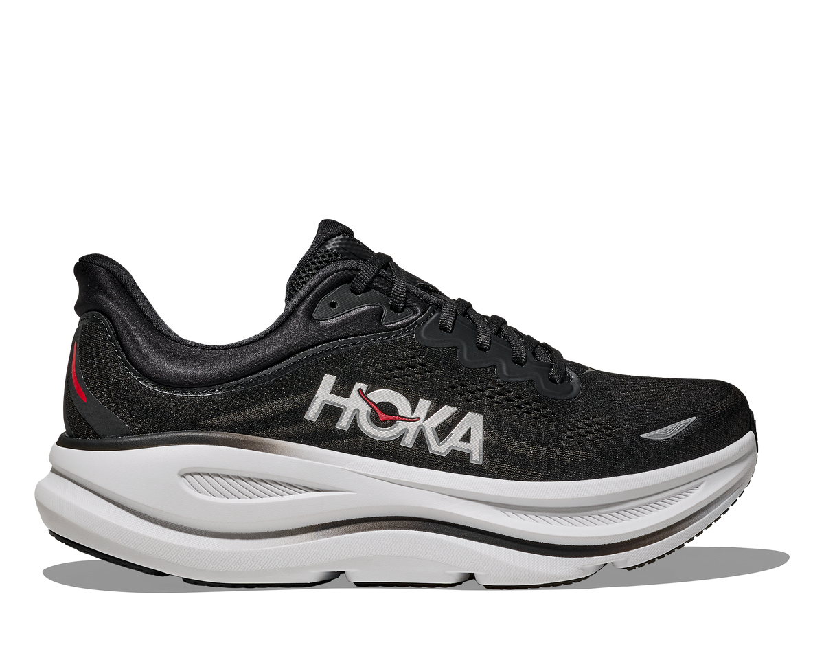 HOKA Bondi 9 Hombre Black / Vermillion — vista lateral