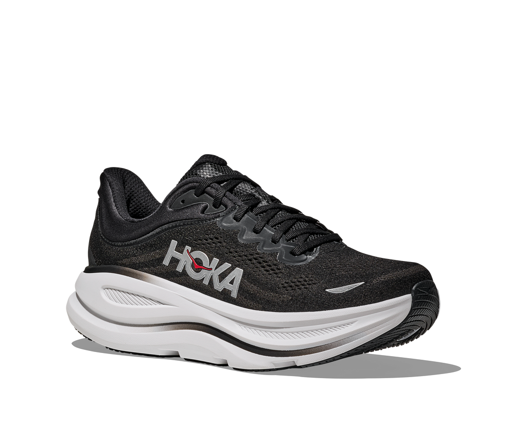 HOKA Bondi 9 Hombre Black / Vermillion — vista trasera