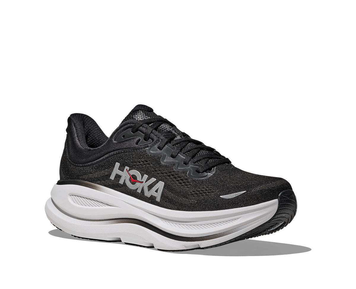 HOKA Bondi 9 Hombre Black / Vermillion — vista trasera