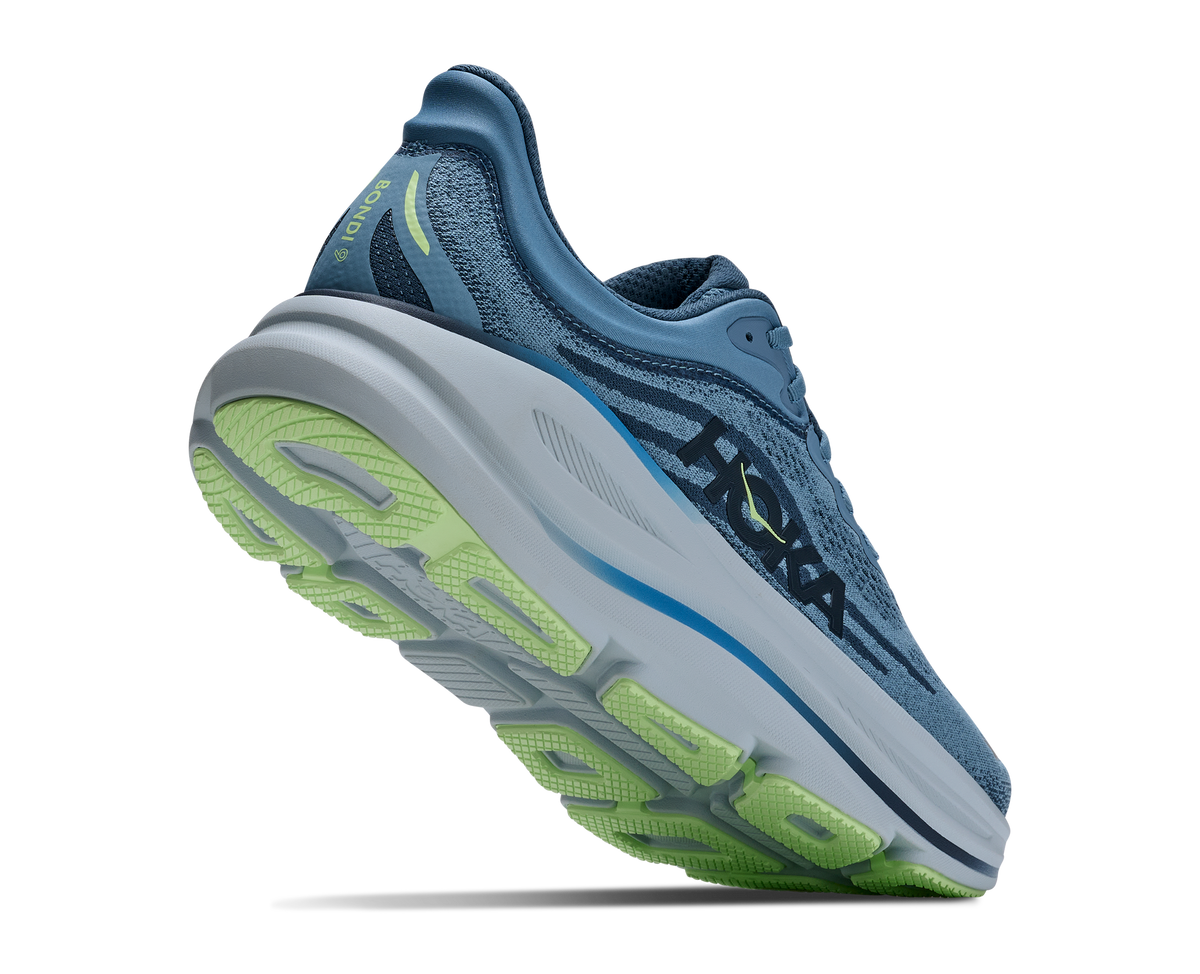 HOKA Bondi 9 Hombre Downpour / Thunder Cloud — vista tres cuartos