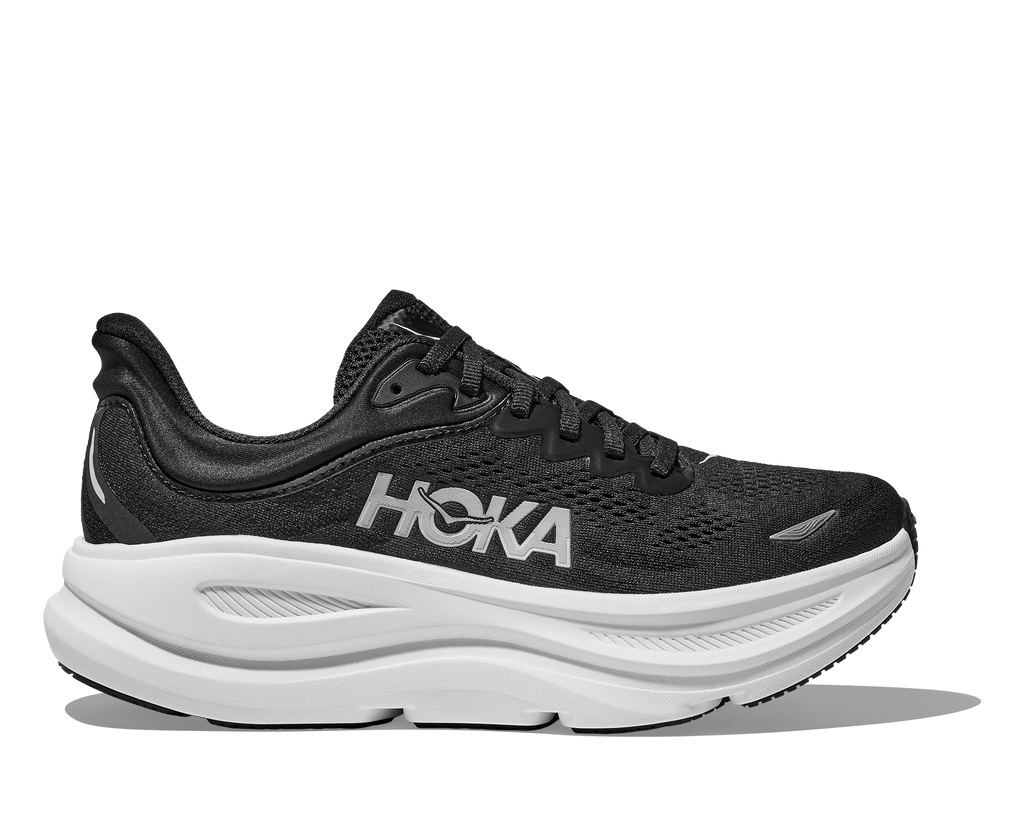 HOKA Bondi 9 Mujer Black White — vista lateral