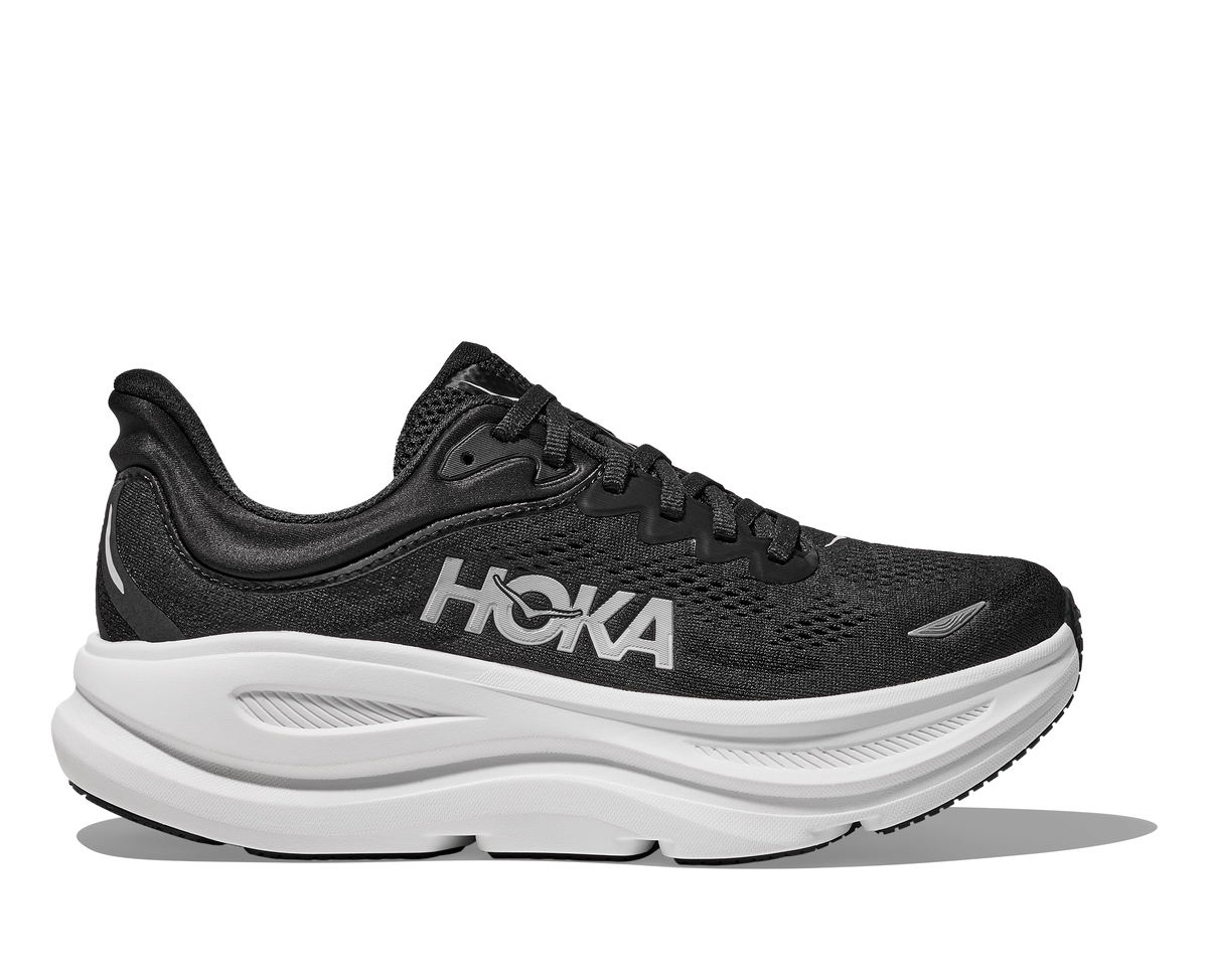 HOKA Bondi 9 Mujer Black White — vista lateral
