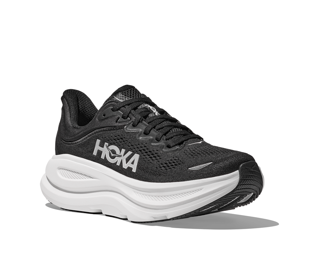 HOKA Bondi 9 Mujer Black White — vista trasera