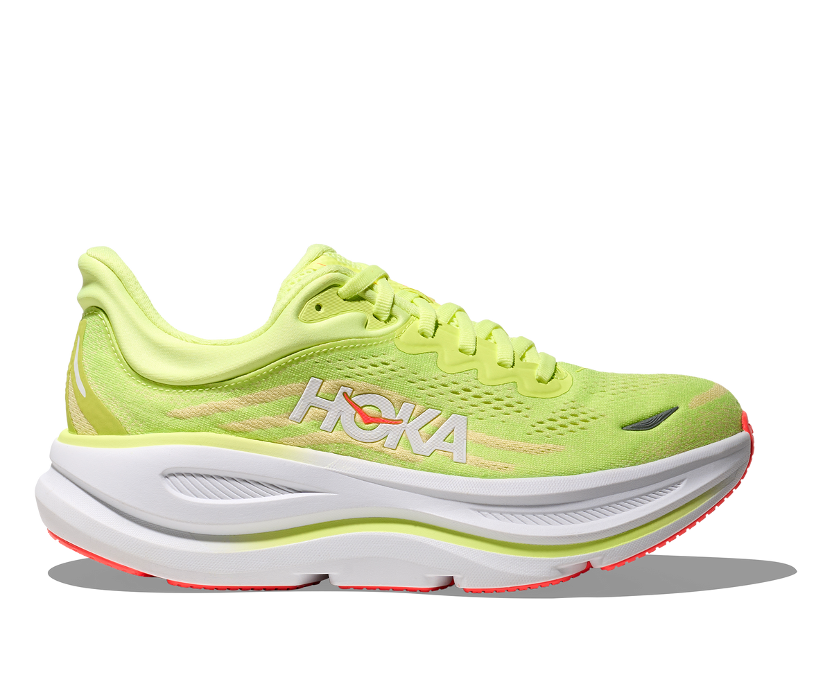 HOKA Bondi 9 Mujer Neon Yuzu Sunlight — vista lateral