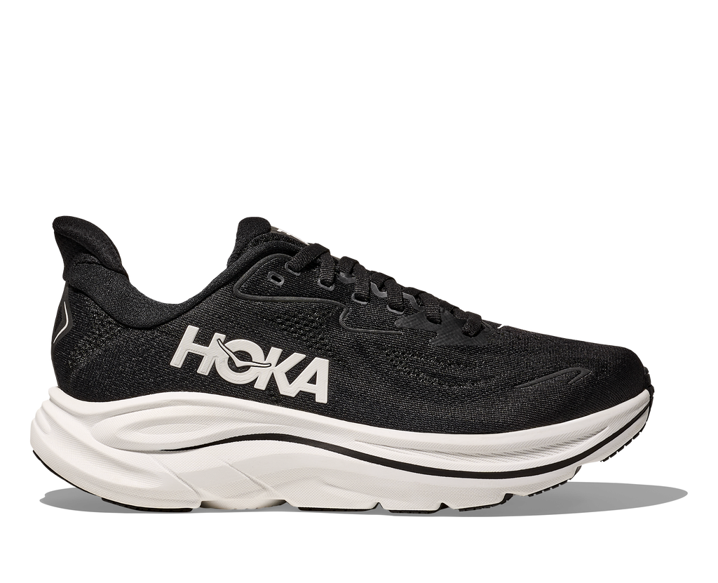 HOKA Clifton 10 Hombre Black White — vista lateral
