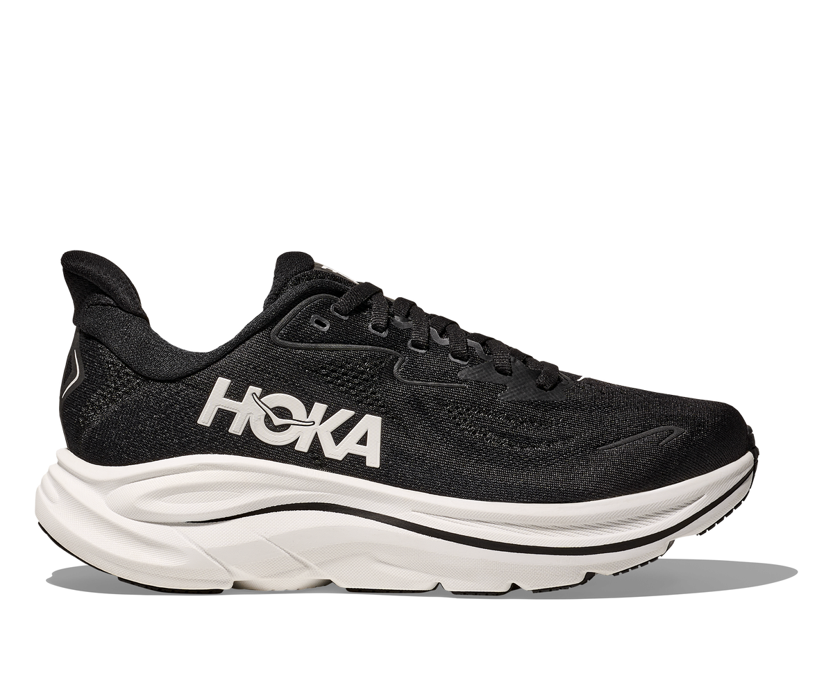 HOKA Clifton 10 Hombre Black White — vista lateral