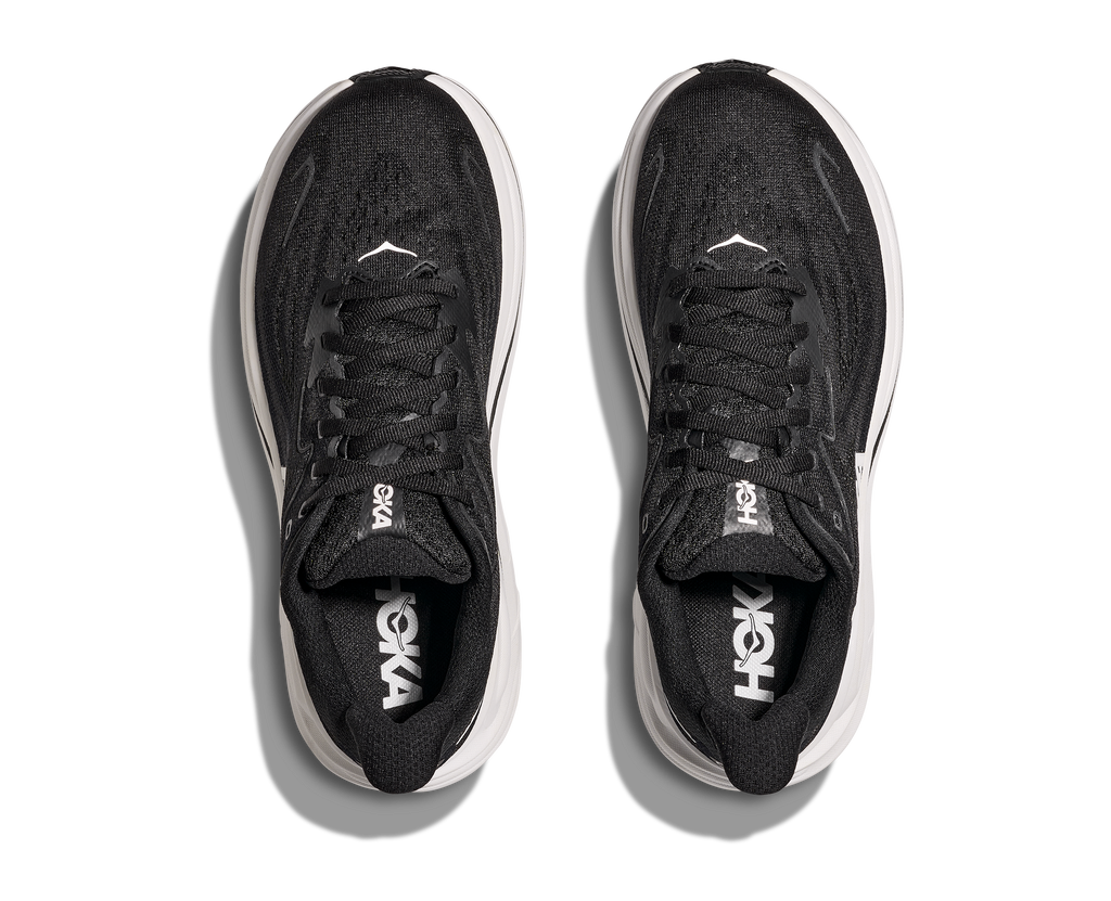 HOKA Clifton 10 Hombre Black White — vista medial