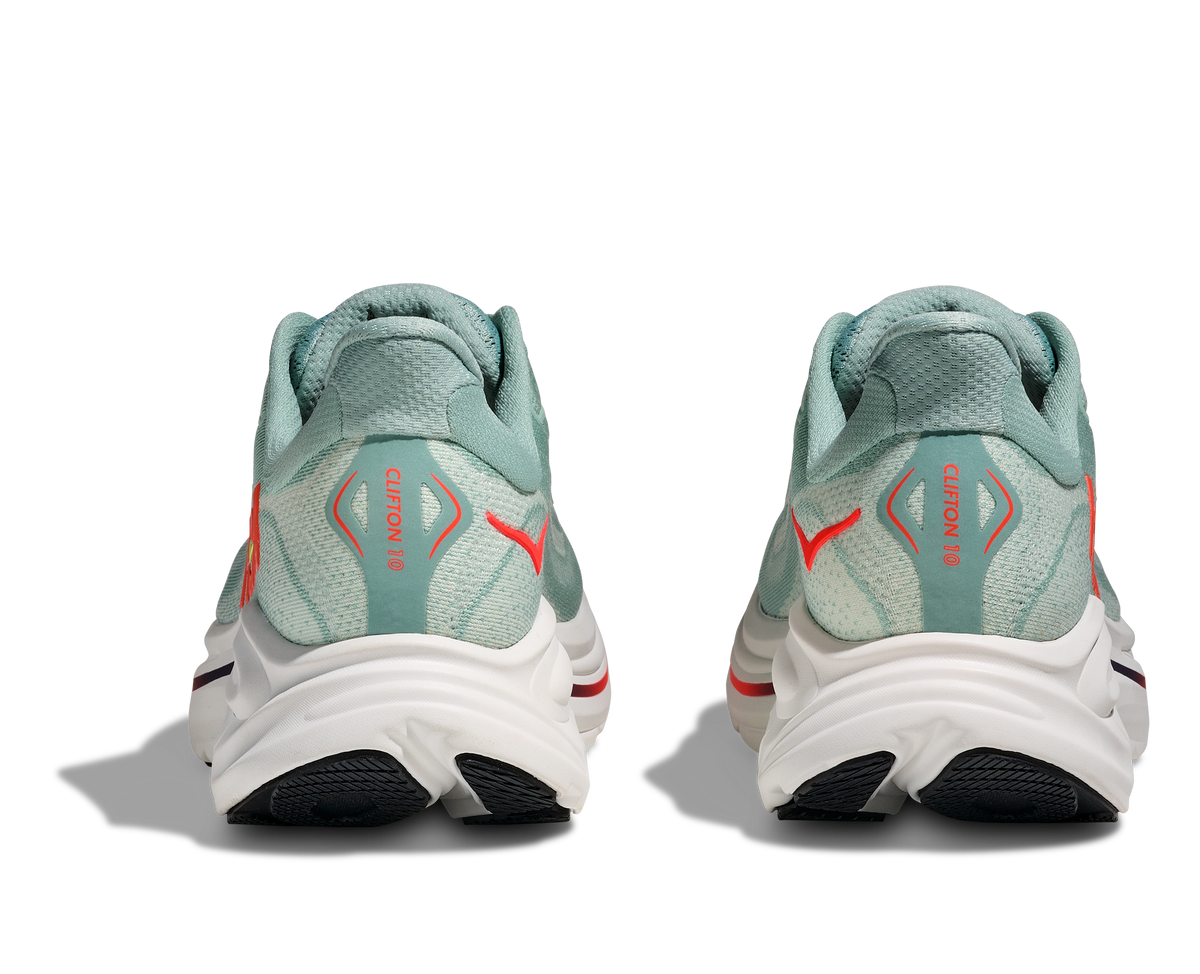 HOKA Clifton 10 Hombre Sage / Neon Flame — vista superior