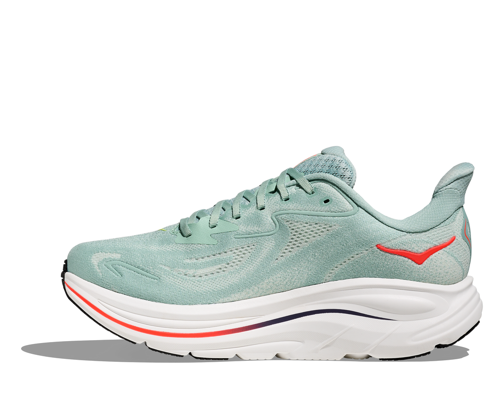 HOKA Clifton 10 Hombre Sage / Neon Flame — detalle