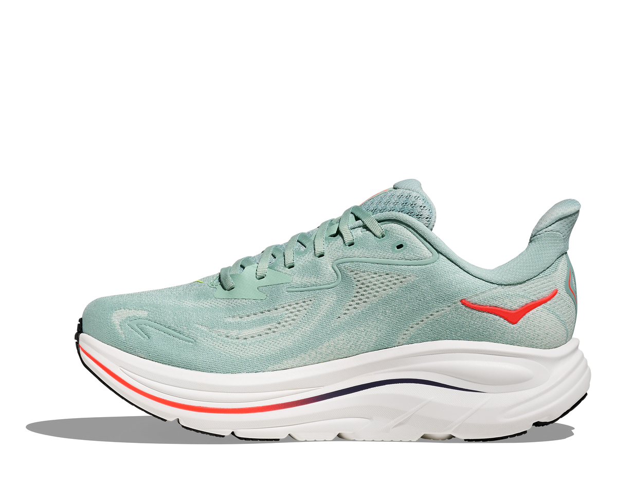 HOKA Clifton 10 Hombre Sage / Neon Flame — detalle