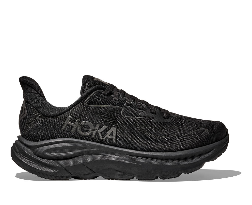 HOKA Clifton 10 Wide Hombre Black Black — vista lateral