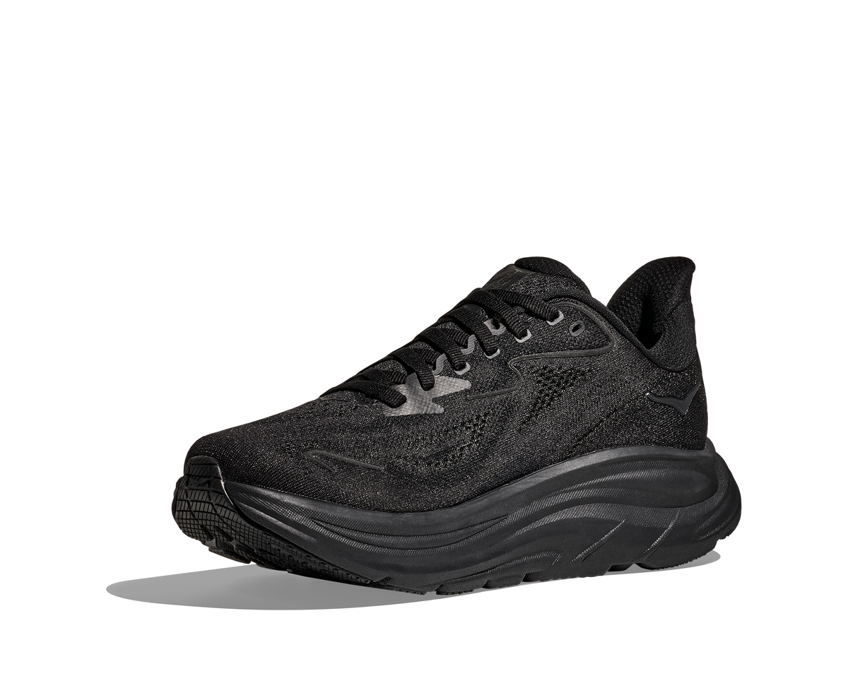 HOKA Clifton 10 Wide Hombre Black Black — vista frontal