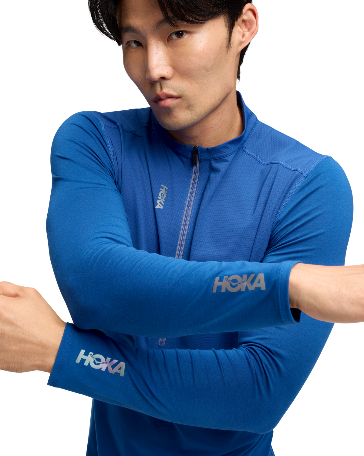 HOKA Skybreeze Long Sleeve Zip Hombre Ultramarine — vista tres cuartos