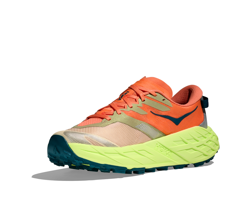 HOKA Speedgoat 7 Mujer Persimmon / Neon Yuzu — vista frontal