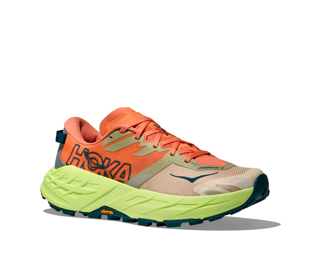 HOKA Speedgoat 7 Mujer Persimmon / Neon Yuzu — vista trasera