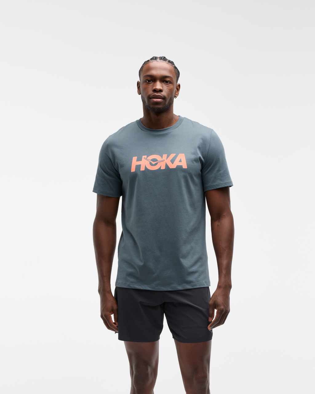 HOKA Core Logo Ctn SS Tee Hombre Faded Navy — vista lateral