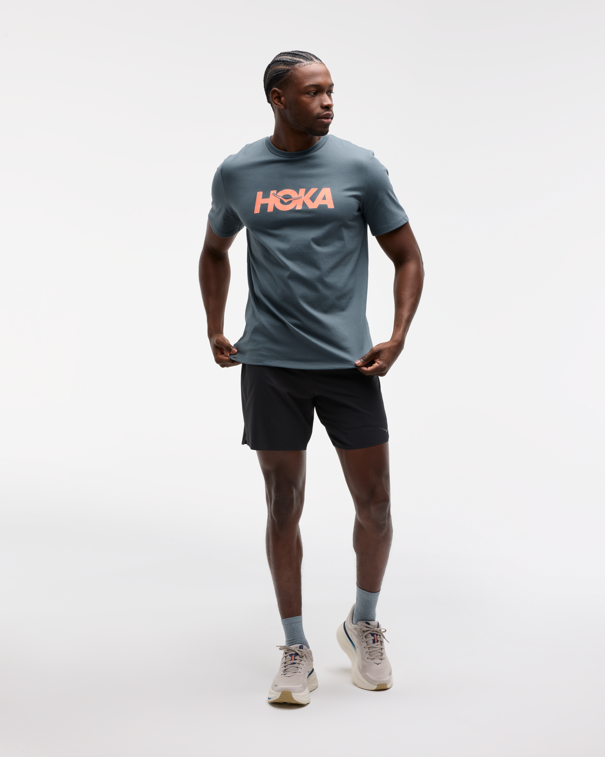 HOKA Core Logo Ctn SS Tee Hombre Faded Navy — vista frontal