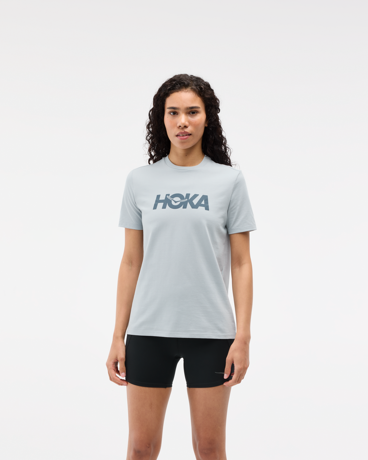 HOKA Core Logo Ctn SS Tee Mujer Mineral Blue — vista lateral