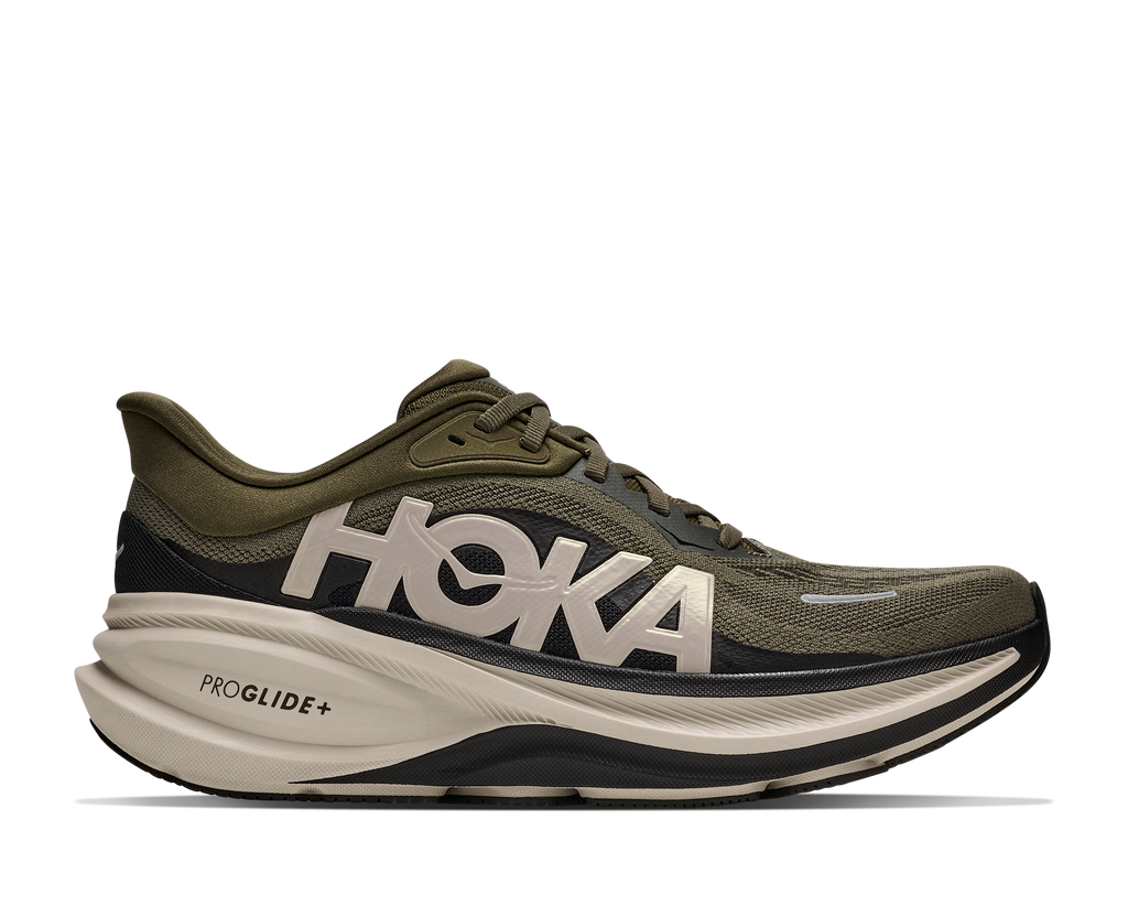 HOKA Clifton Pro Hombre Antique Olive / River Rock Grey — vista lateral