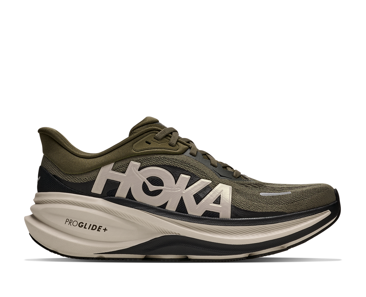 HOKA Clifton Pro Hombre Antique Olive / River Rock Grey — vista lateral