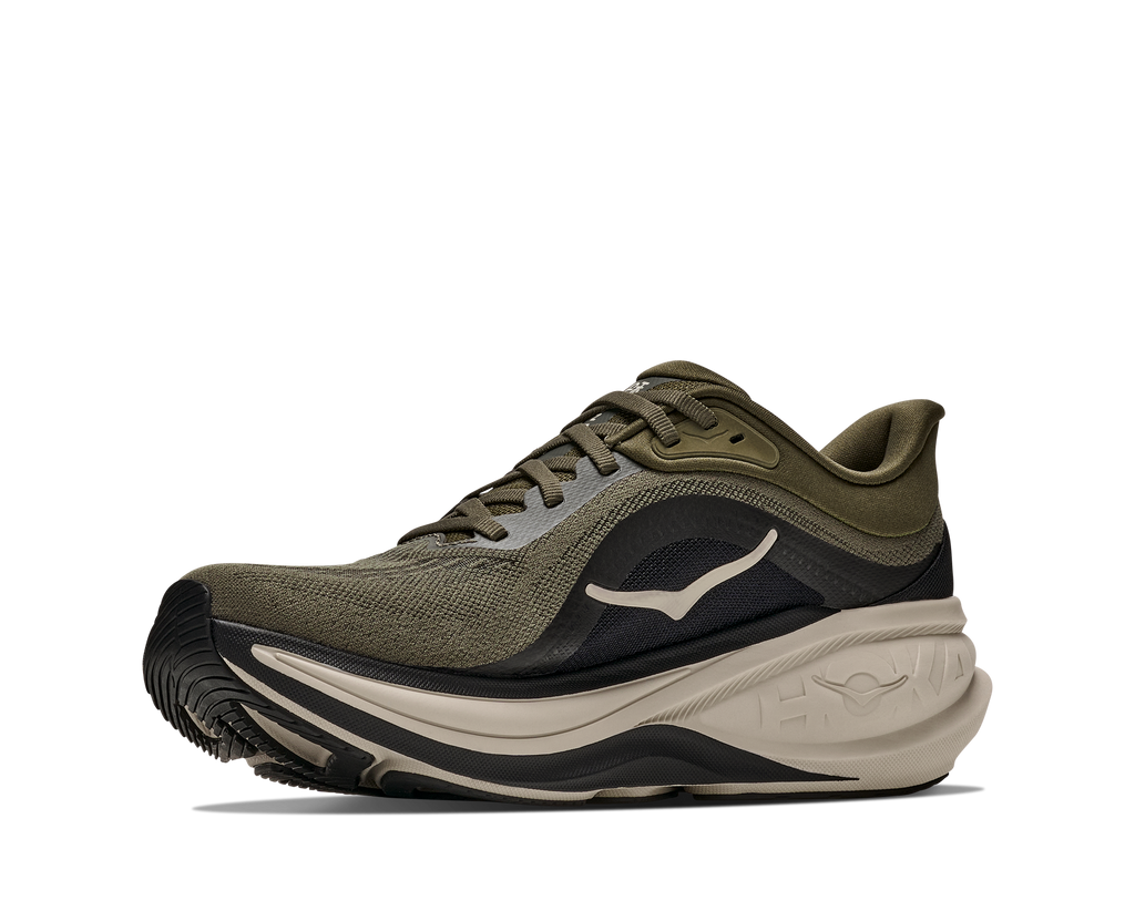 HOKA Clifton Pro Hombre Antique Olive / River Rock Grey — vista frontal