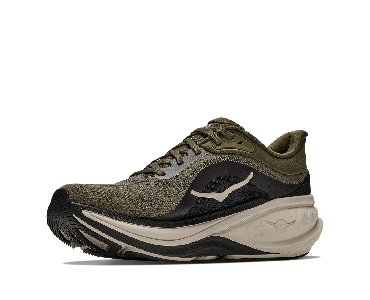 HOKA Clifton Pro Hombre Antique Olive / River Rock Grey — vista frontal