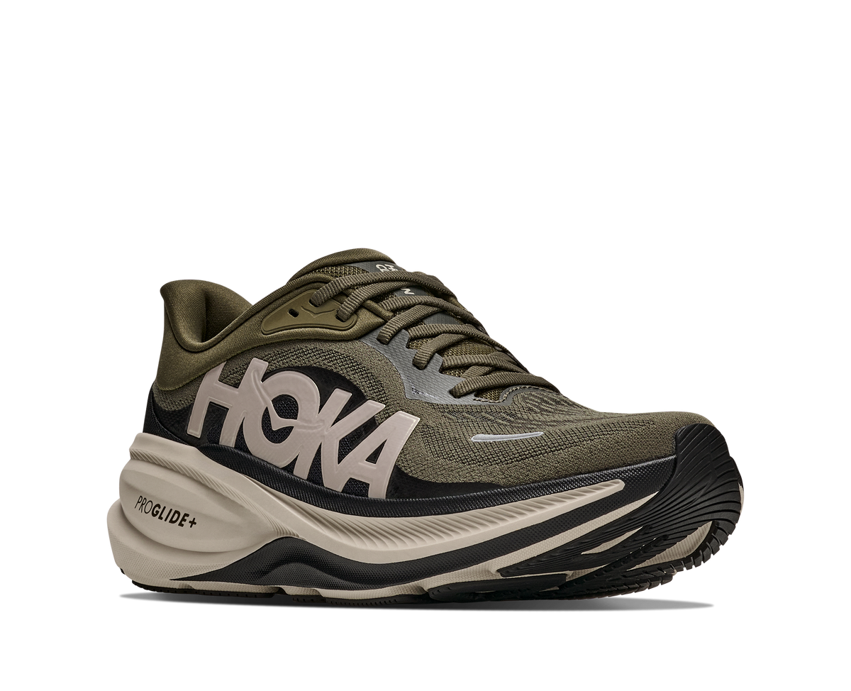 HOKA Clifton Pro Hombre Antique Olive / River Rock Grey — vista trasera