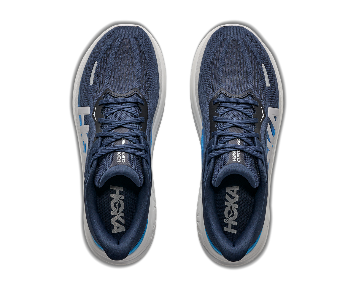 HOKA Clifton Pro Hombre Varsity Navy / Soft Cobalt — vista medial