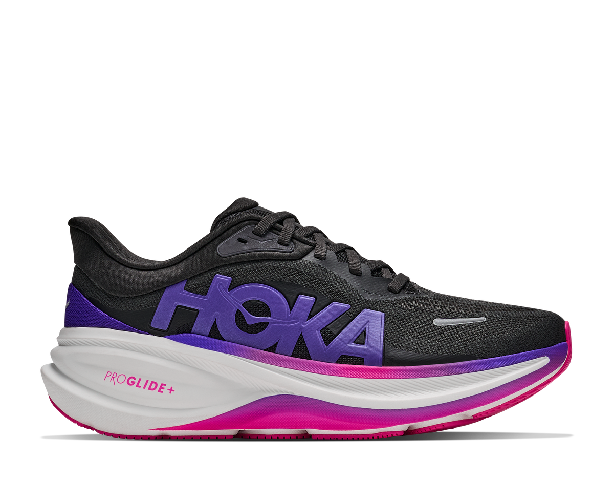 HOKA Clifton Pro Mujer Carbon Black / Cosmic Purple — vista lateral